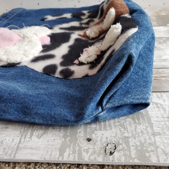 Handmade Denim Tote Bag With Red Flannel Lining And Three Applique' Cats - Picture 5 of 9